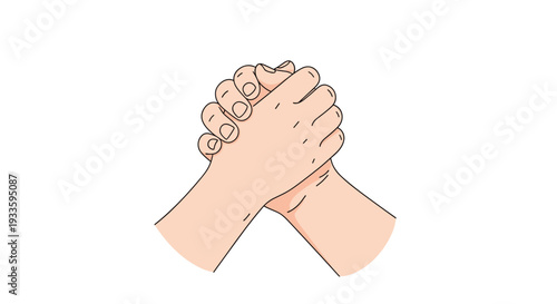 Two light-skinned hands are firmly clasped together with interlocked fingers and prominent knuckles, forming a strong, unified grip, symbolizing partnership.