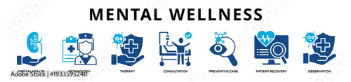 Glyphcolor - Mental Wellness web banner icon vector illustration concept