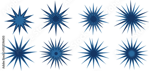 Abstract starburst set blue comic explosion shapes vector illustration burst graphic design elements collection