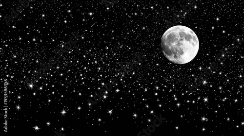 Majestic Full Moon Surrounded by a Vast Starry Sky, Capturing the Beauty of Nighttime Celestial Wonders and Inspiring Awe in Nature Lovers and Stargazers