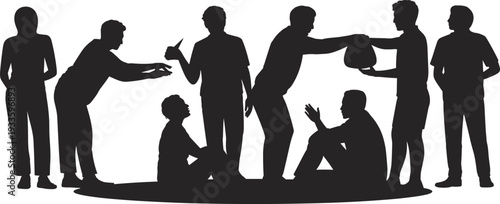 Bullying silhouette set, aggressive people behavior collection, violence harassment conflict scene, social problem vector, isolated white background illustration