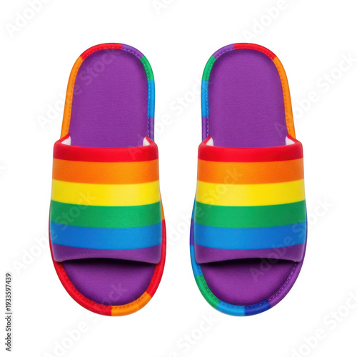 A pair of rainbow colored slides on a white background isolated on transparent background