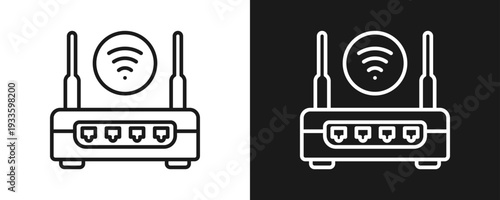 Router Icon Set Outline In White And Black Background