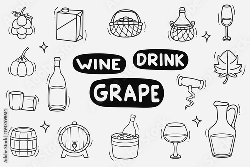 set of wine doodle good for background, wallpaper, element design, icon, etc