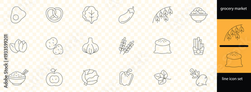 Grocery food and product categories line icon set of 77 editable stroke symbols – stuning thin outline vector icons for business, e-commerce and design projects 
