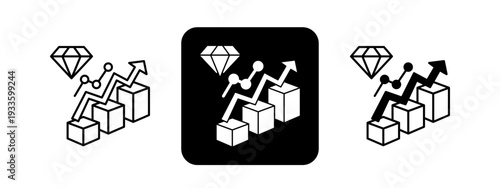 Long Term Value  Solid color and black line drawing vector illustration set