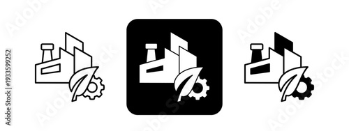 Sustainable Production  Solid color and black line drawing vector illustration set