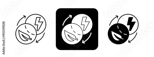 Energy Transition  Solid color and black line drawing vector illustration set