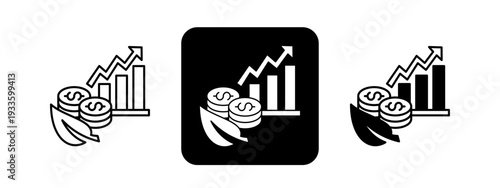 Green Investment  Solid color and black line drawing vector illustration set