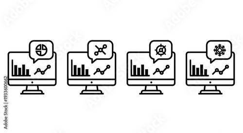 Predictive analytics icon set collection in flat style. Icon pack contains forecast, model, algorithm, trends, data, insights, pattern, analytics, future