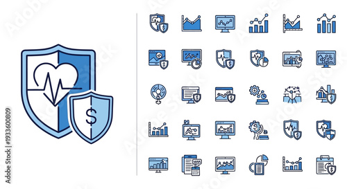 Predictive analytics icon set collection in flat style. Icon pack contains forecast, model, algorithm, trends, data, insights, pattern, analytics, future