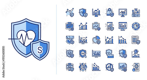Predictive analytics icon set collection in flat style. Icon pack contains forecast, model, algorithm, trends, data, insights, pattern, analytics, future