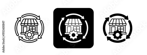 Store Operations  Solid color and black line drawing vector illustration set