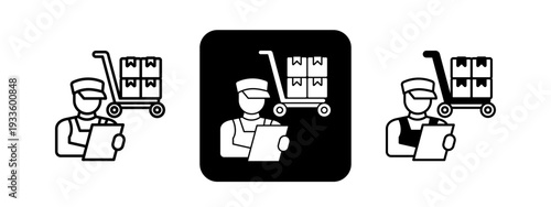 Goods Handling  Solid color and black line drawing vector illustration set
