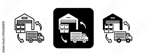 Retail Logistics  Solid color and black line drawing vector illustration set