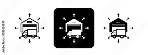 Distribution Network  Solid color and black line drawing vector illustration set