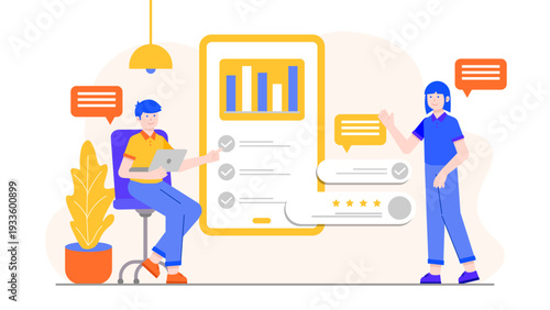 A professional UX team analyzing user feedback and data on a large mobile interface to improve product design