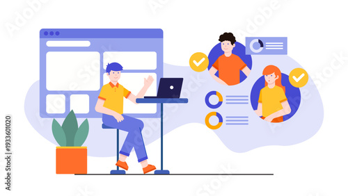 Human resources professional conducting a digital meeting for new staff integration and remote orientation