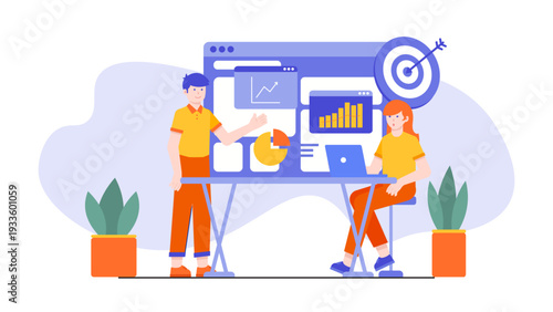 Marketing team discussing target audience and campaign analytics