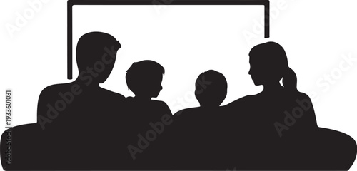 Black silhouette family watching t v television