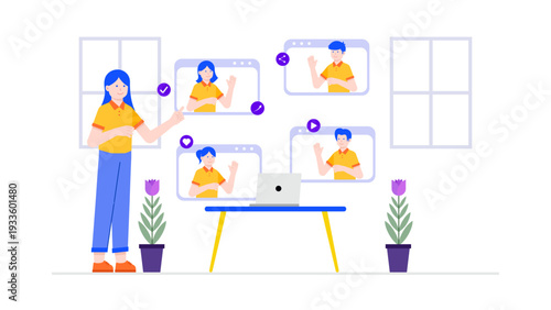 An HR professional conducts a virtual orientation session with multiple new employees shown in video windows