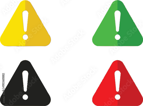 Set of four triangular warning signs in different colors
