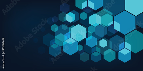 Hexagons pattern on dark blue background. Genetic research, molecular structure