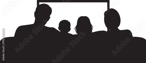 Black silhouette of family of four sitting on couch