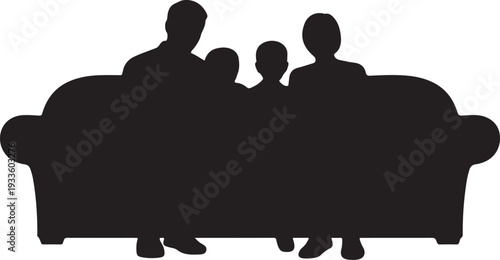 Black silhouette of family sitting on couch sofa