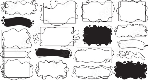 A playful set of hand-drawn abstract borders featuring liquid blobs, wavy lines, and organic shapes in both solid black and minimalist outlines.