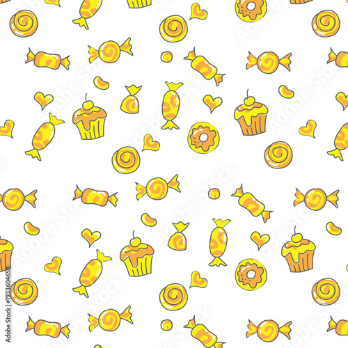 Cute Yellow Candy Hearts and Cakes