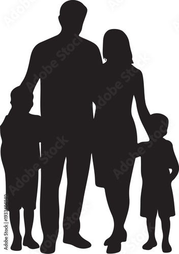 Black silhouette of family with two children white background