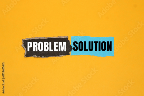 Problem and solution text on colorful torn paper strips.Problem solving and innovation concept.