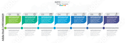 Infographic template with seven stages and icons for business process presentation timeline milestones and steps