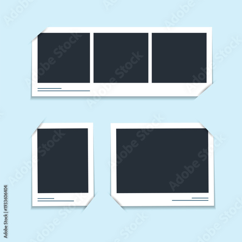 Photo frames fixed with adhesive tape on a soft color background. Photo frame on isolated.
