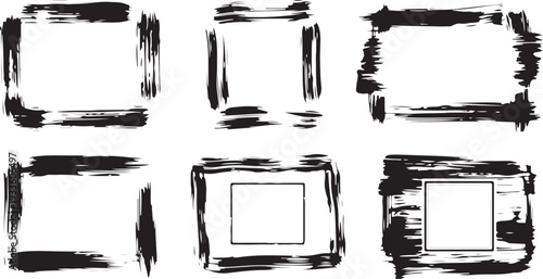 Set of Hand drawn border frame. Stroke outline grunge frame set. Doodle bold brush crayon pencil box, chalk texture square border. Cute cartoon paint frame circle, square background