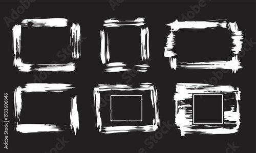 Set of Hand drawn border frame. Stroke outline grunge frame set. Doodle bold brush crayon pencil box, chalk texture square border. Cute cartoon paint frame circle, square background