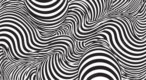 Abstract distorted wavy stripes pattern vector design. Optical illusion waves background.