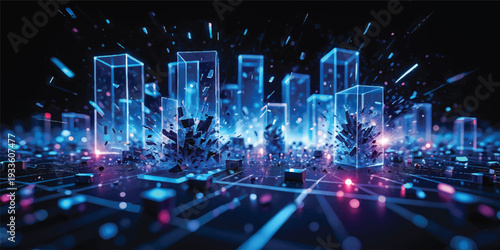 Futuristic digital communication backdrop featuring a blue fiber optic background with glowing light spots representing a high-tech data internet pattern for modern science and business design