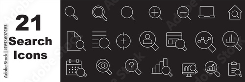 Search thin line icons set. Magnifying glass, find, zoom icon. Editable stroke. Vector