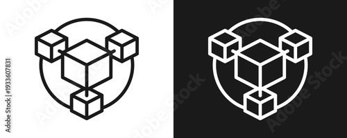 Blockchain Icon Set Outline In White And Black Background
