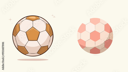 Two charming vector soccer ball illustrations, featuring a classic brown and white design alongside a unique pink and white option, perfect for diverse sports graphics and game elements