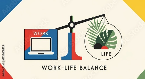 Conceptual representation illustrates the ongoing effort to equalize professional responsibilities with personal well-being using a balance scale.