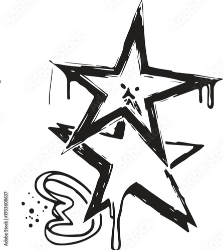 A gritty, hand-drawn illustration featuring two stylized stars with spray paint dripping effects. This underground graffiti-style graphic.