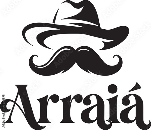 Elegant Arraiá logo with cowboy hat and mustache