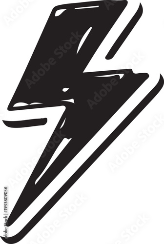 A vibrant black, hand-drawn lightning bolt graphic with a bold outline, representing speed, electric power, and sudden inspiration.