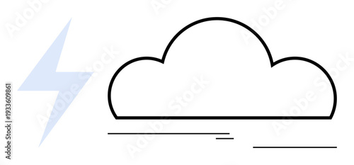 Cloud shape and lightning bolt suggesting storm, energy, unpredictability, technology, data storage, or environmental topics. Ideal for weather, energy, teamwork connectivity innovation nature