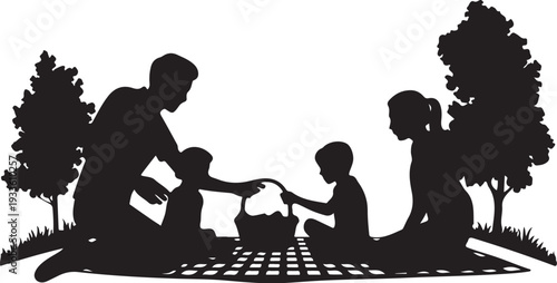Family picnic silhouette black white