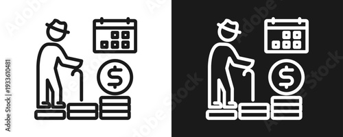 Pension Icon Set Outline In White And Black Background