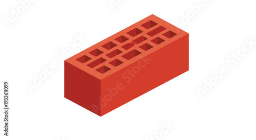 A single, reddish-orange hollow brick with numerous rectangular holes is depicted in an isometric view on a clean white background.
